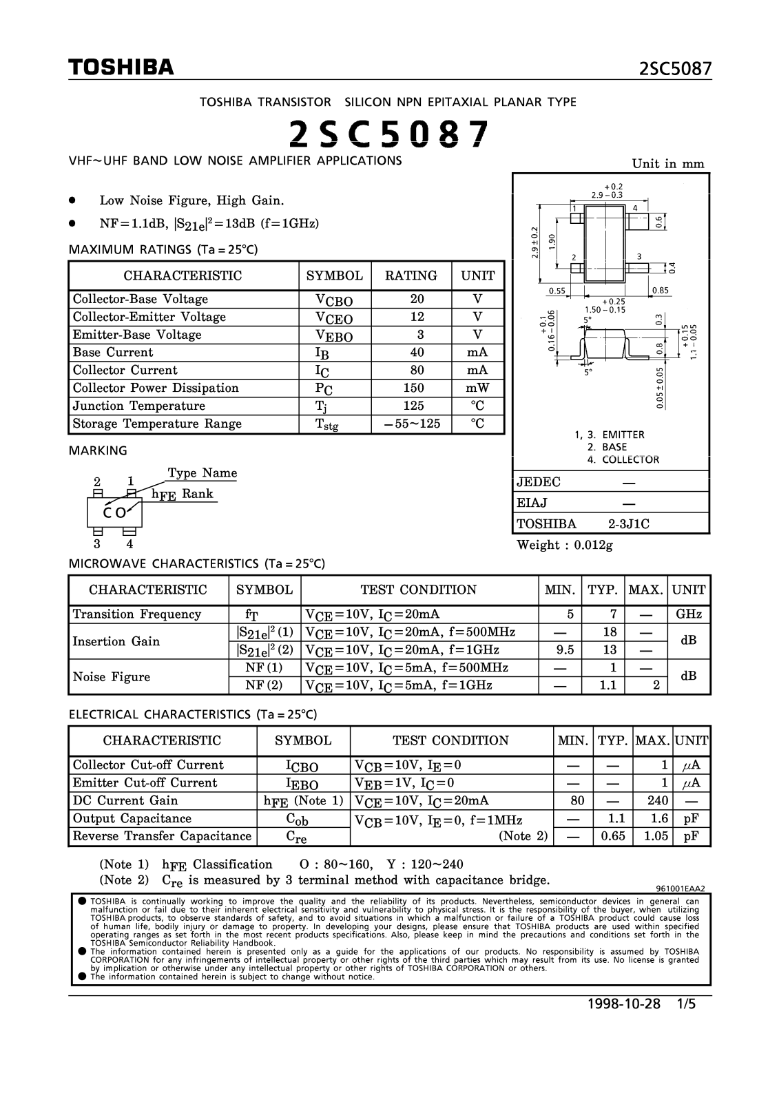 Toshiba 2SC5087 Datasheet