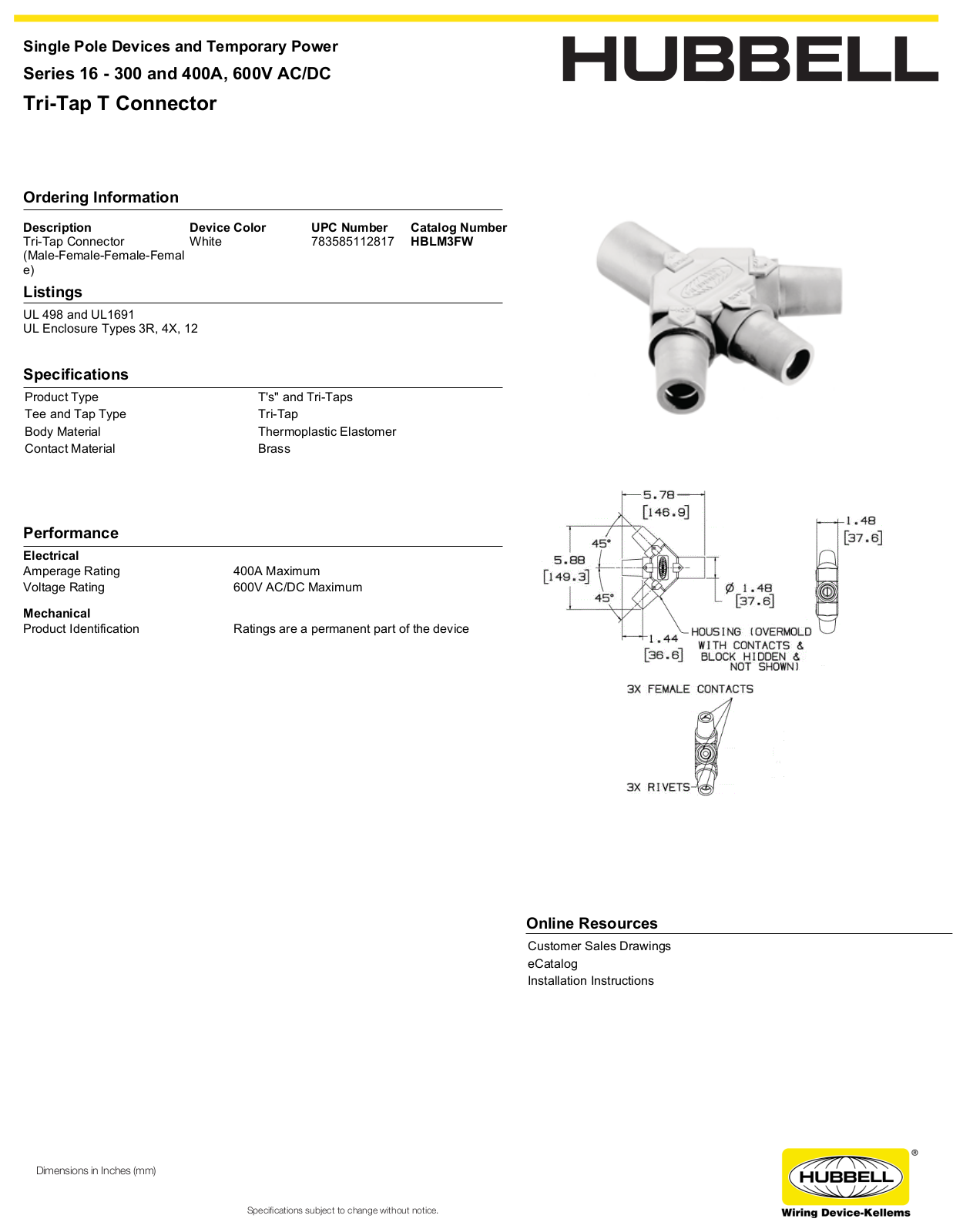 Hubbell HBLM3FW Specifications - ManualMachine.com