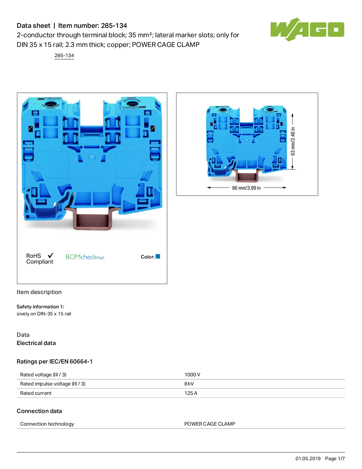 Wago 285-134 Data Sheet