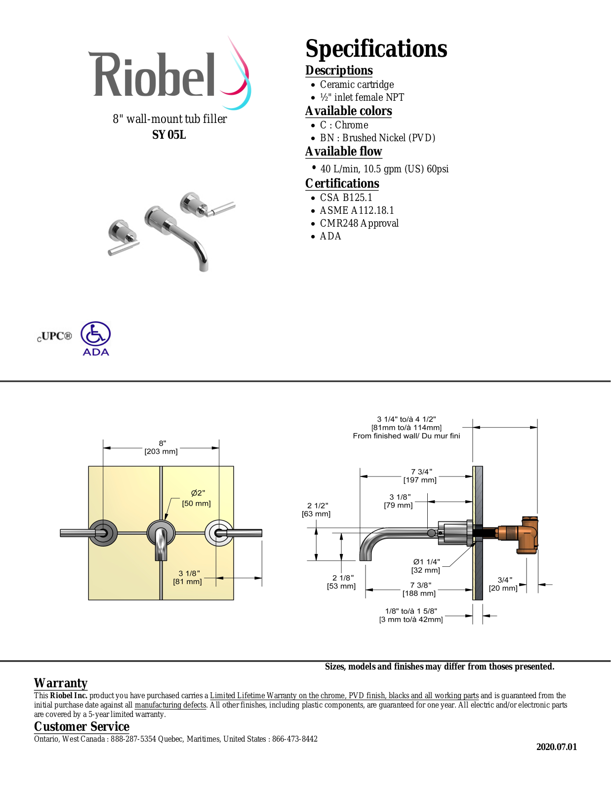 Riobel SY05LC Specifications - ManualMachine.com