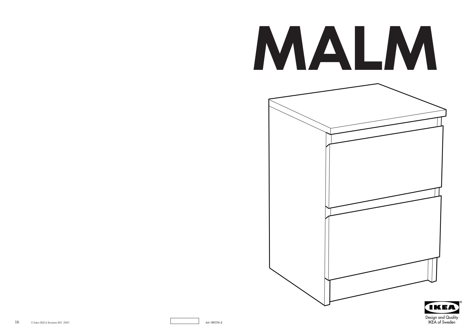 IKEA MALM CHEST W- 2DRAWERS 16X22 Assembly Instruction