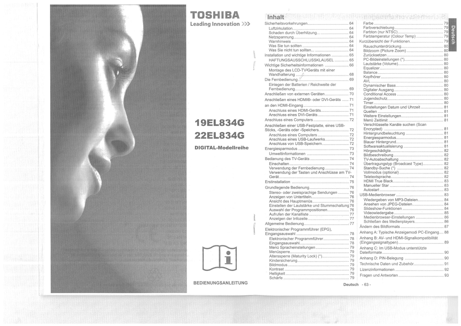 Toshiba 22EL834G, 19EL834G User Manual