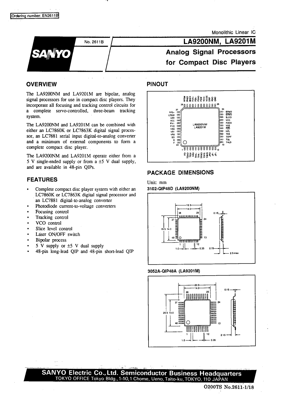 SANYO LA9201M, LA9200NM Datasheet