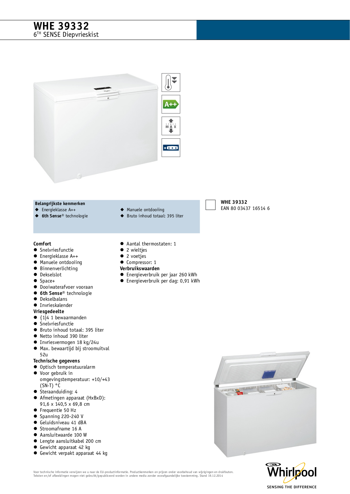 Whirlpool WHE39332 PRODUCT SHEET