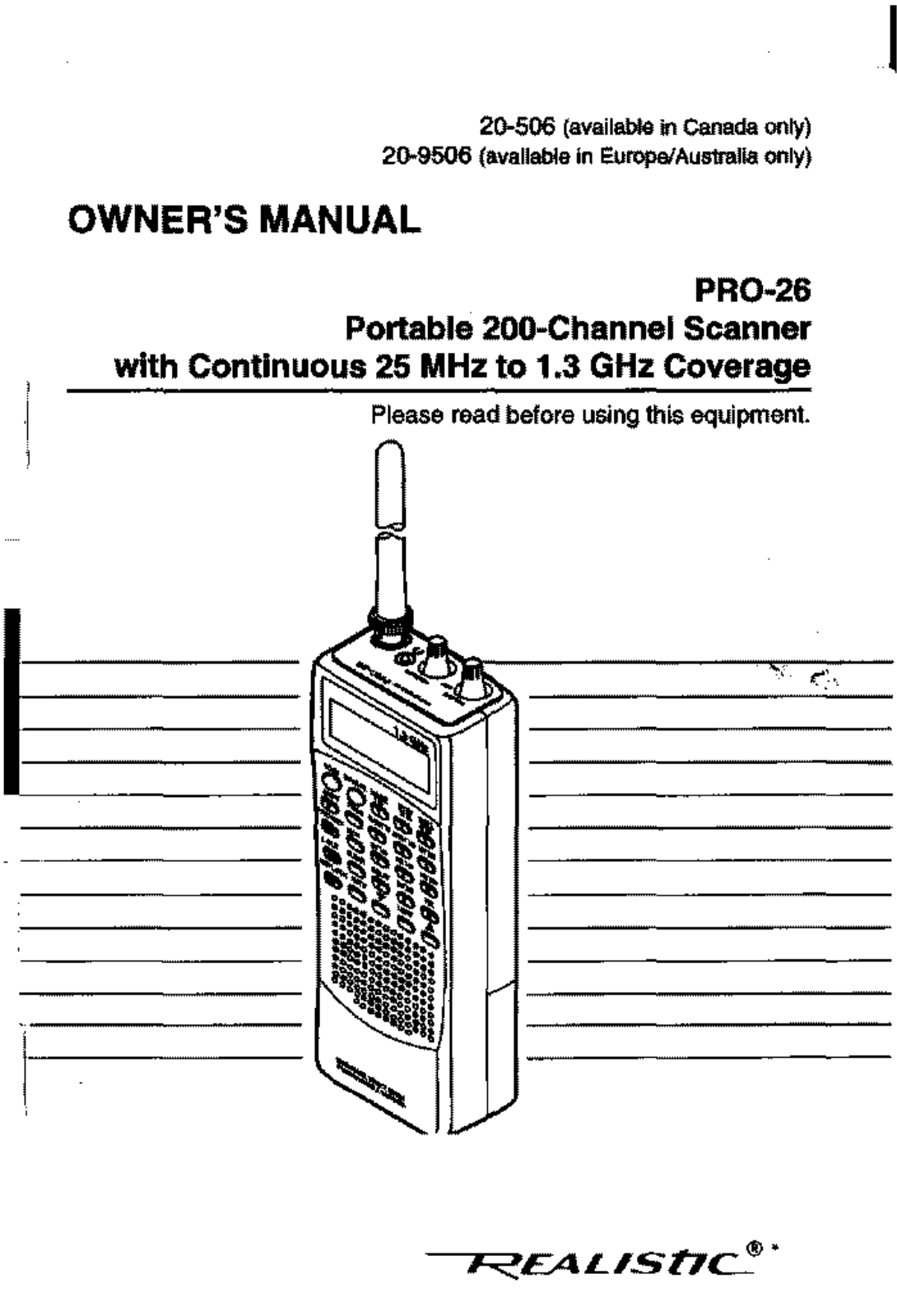 Realistic   RadioShack PRO-26 Owners Manual