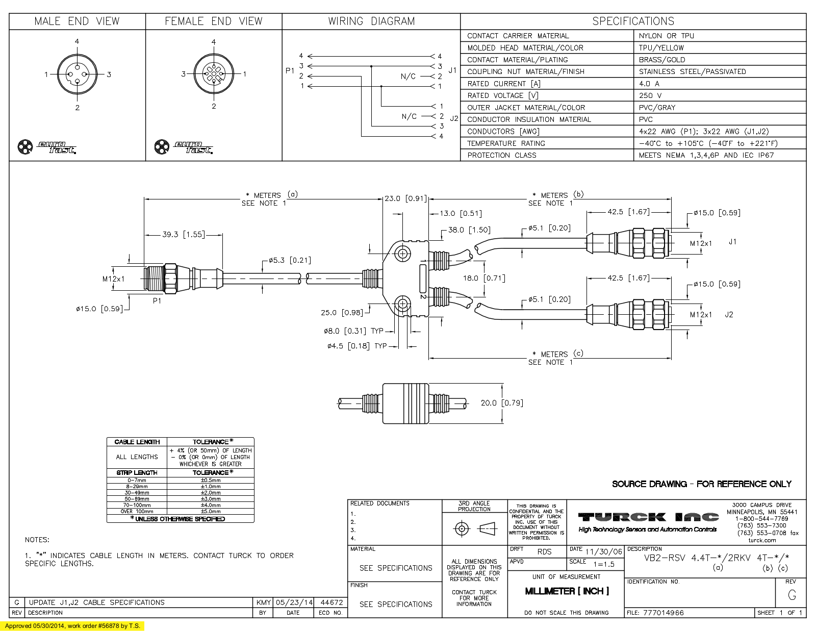 Turck VB2-RSV4.4T-0.3/2RKV4T-11 Specification Sheet