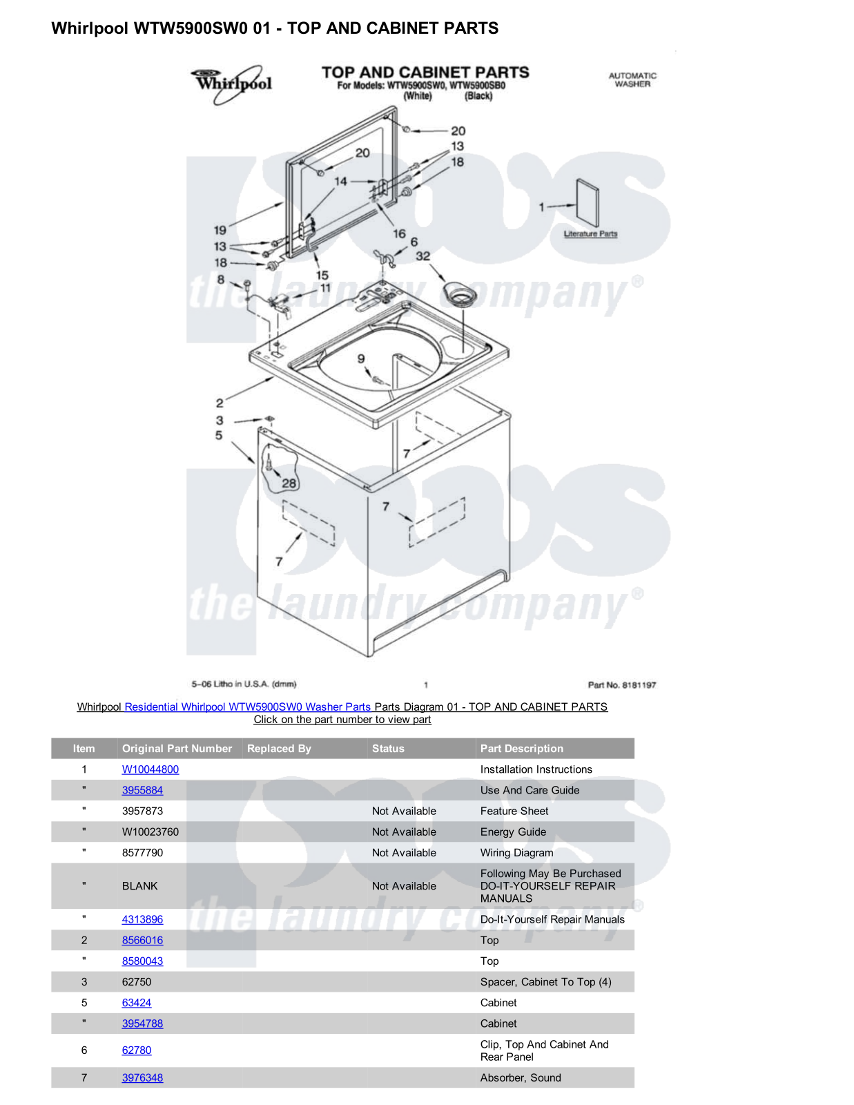 Whirlpool WTW5900SW0 Parts Diagram