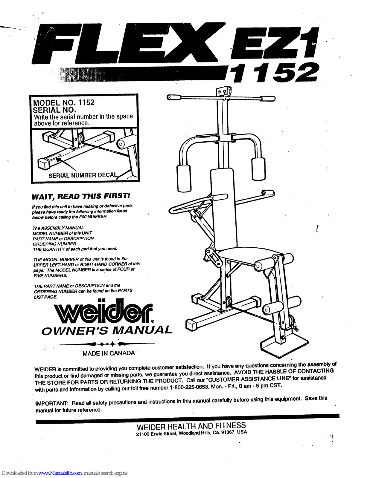 Weider 1152 User Manual - ManualMachine.com