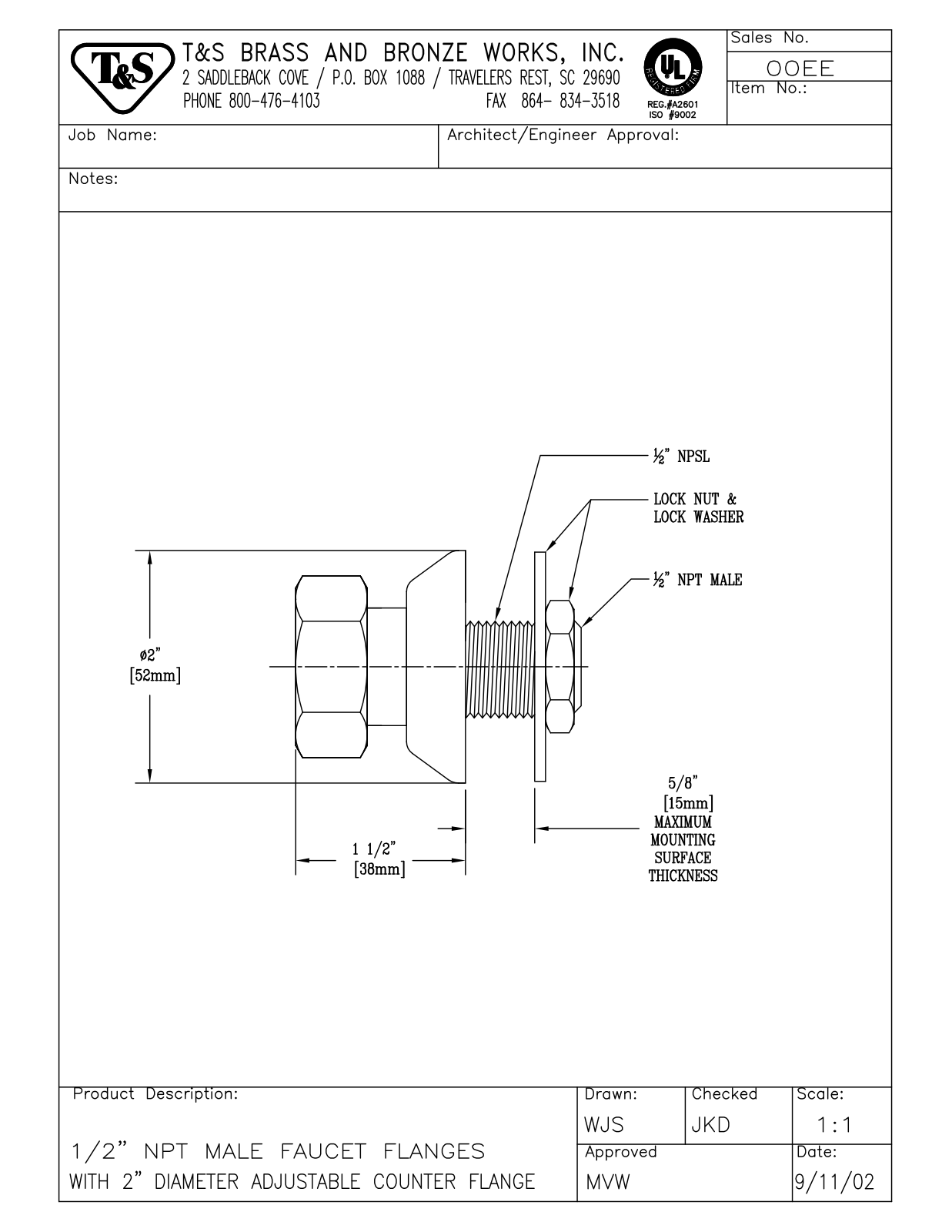 T&S Brass 00EE User Manual