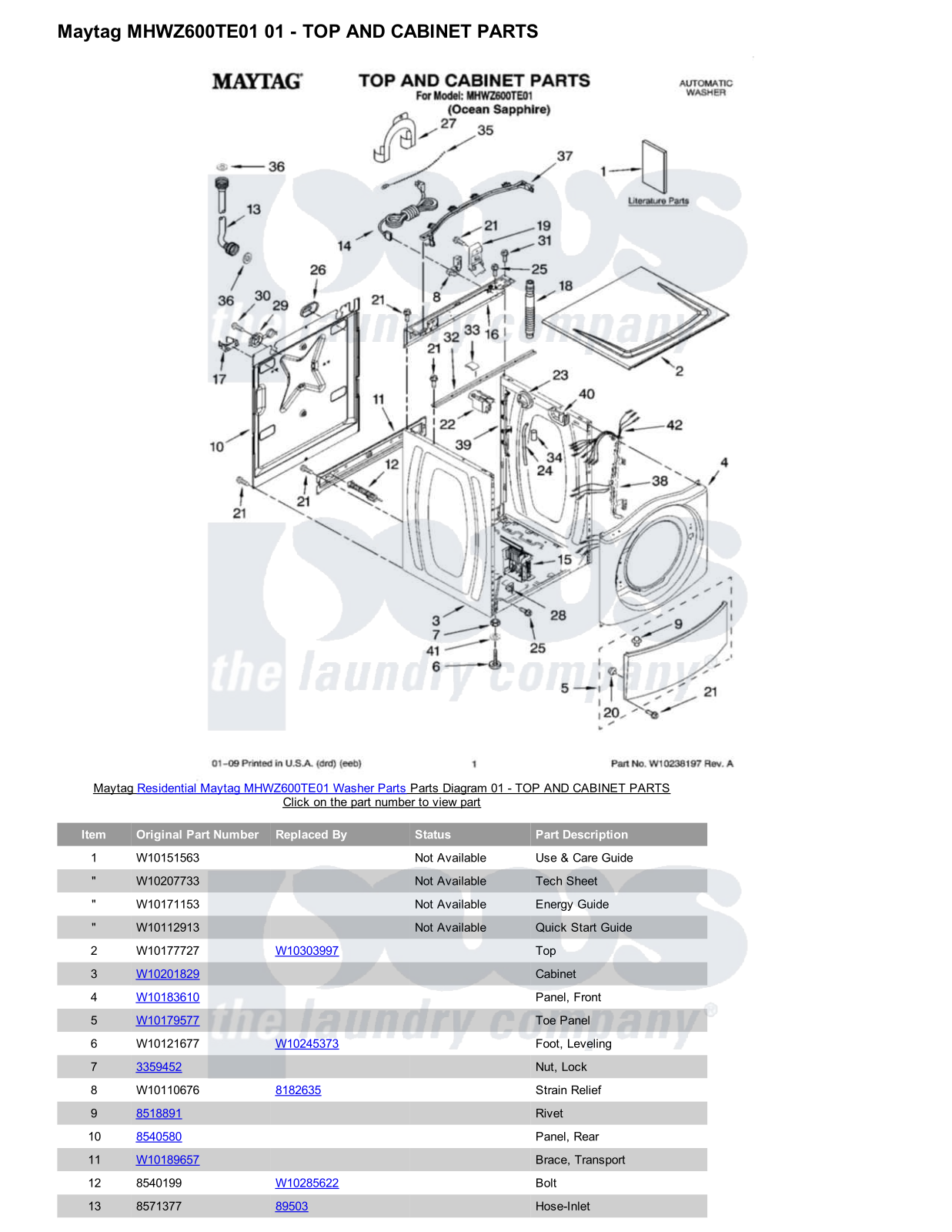 Maytag MHWZ600TE01 Parts Diagram