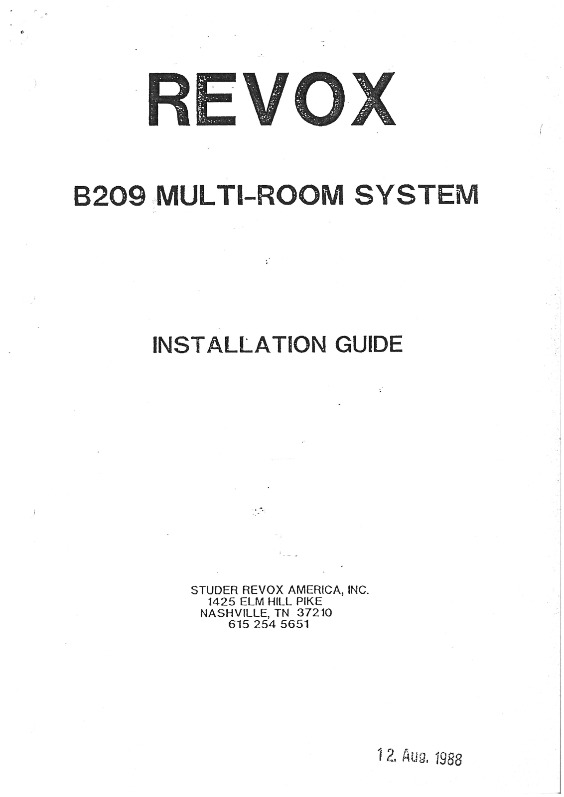 Revox B-209 Owners manual