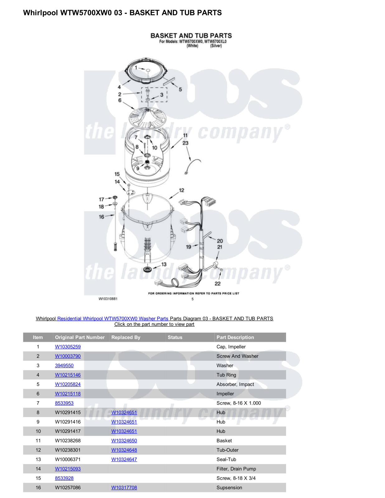 Whirlpool WTW5700XW0 Parts Diagram