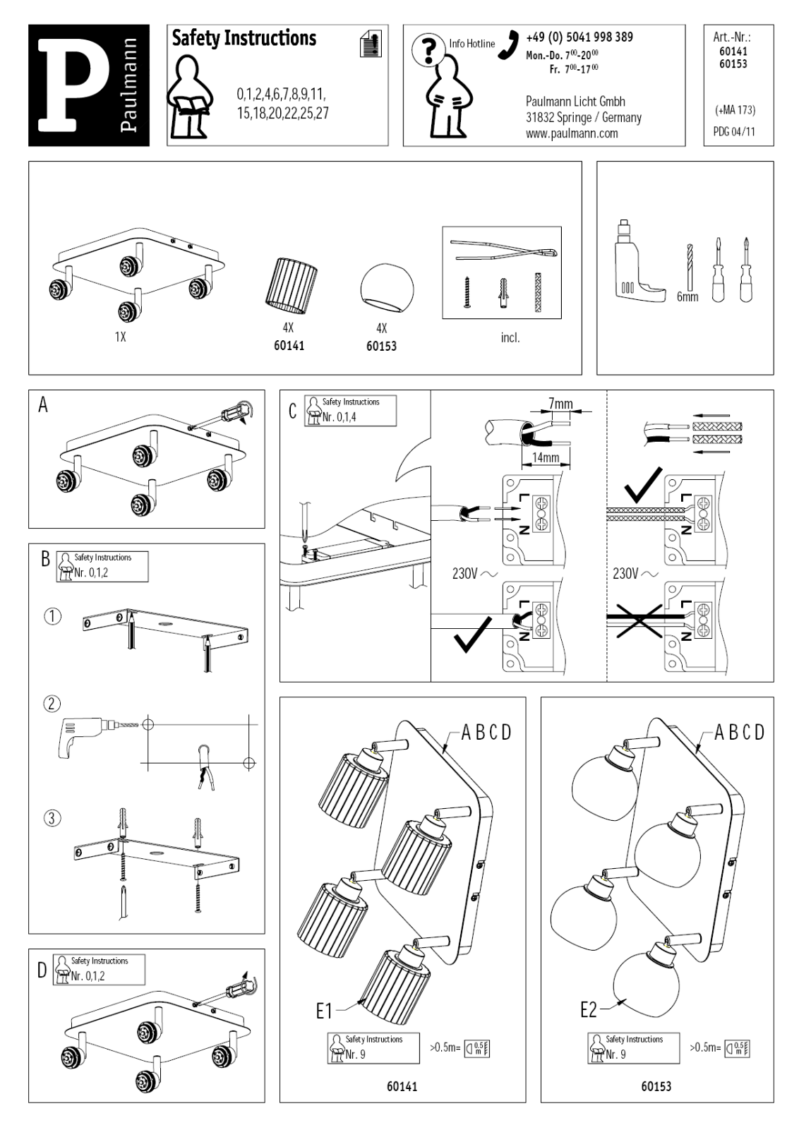 Paulmann 60141, 60153 Safety instructions - ManualMachine.com
