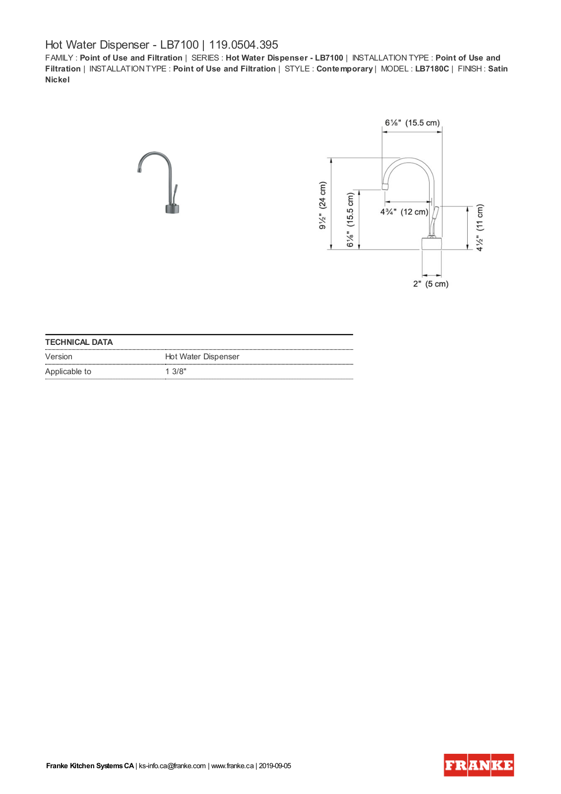 Franke LB7180CHT Specs