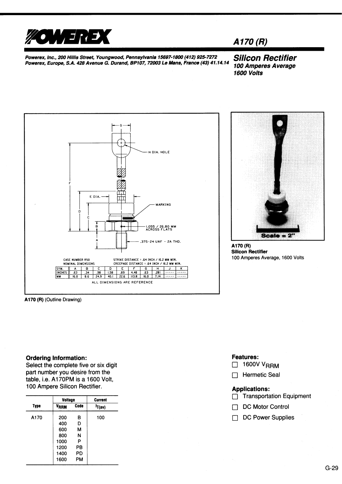 POWEREX A170RPE, A170RPD, A170RPB, A170RP, A170RN Datasheet