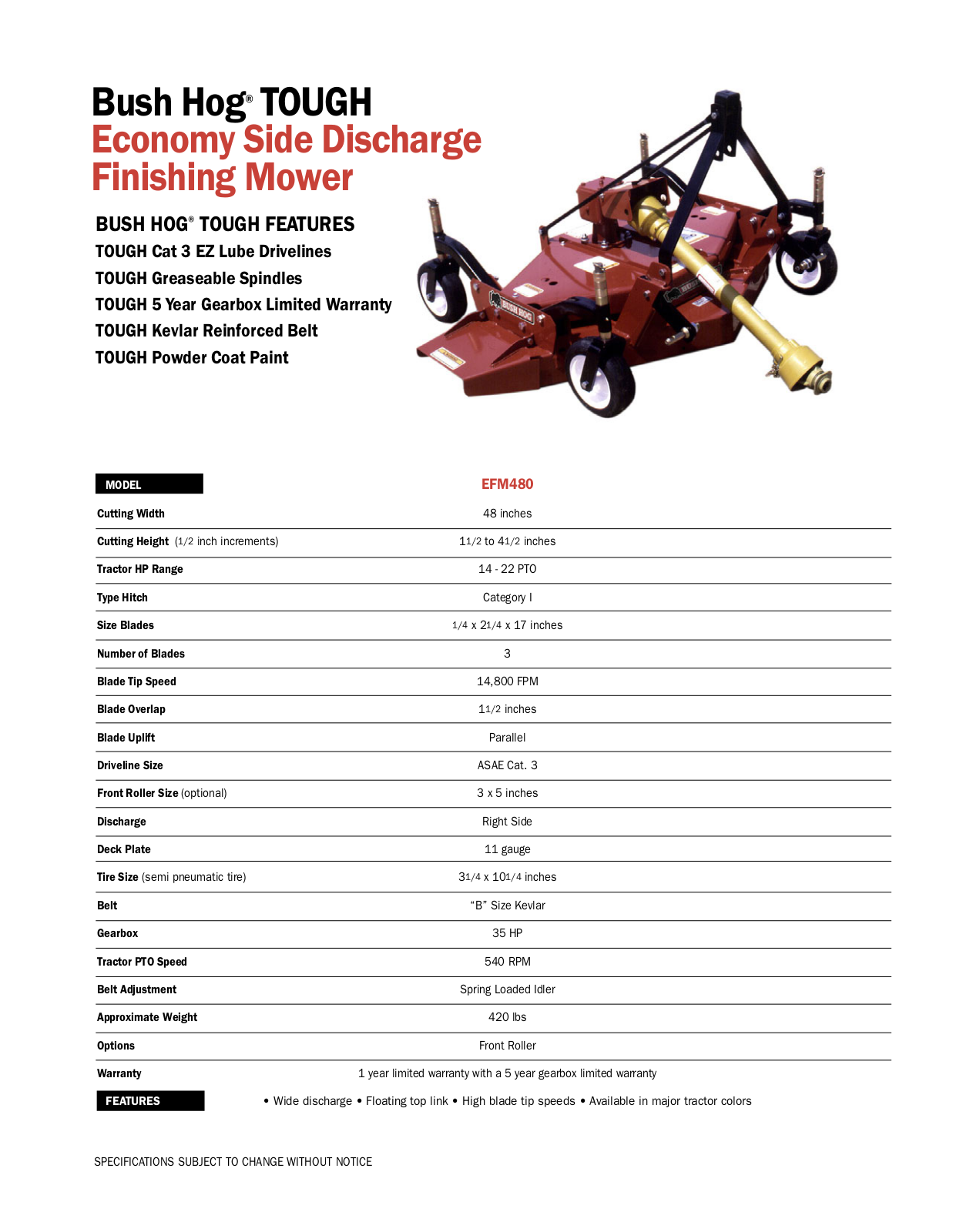 Bush Hog EFM 480 User Manual