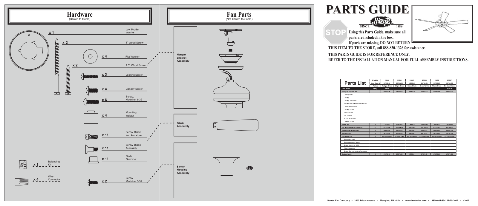 Hunter 25869 Parts Guide