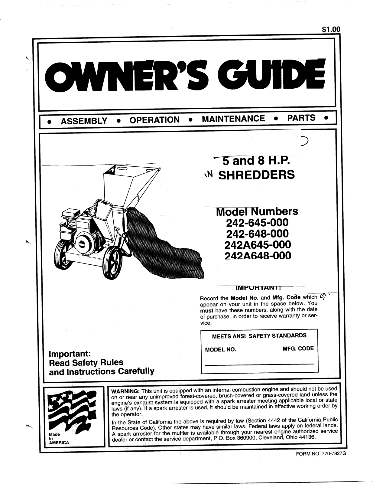 MTD 242A648-000, 242-648-000 User Manual