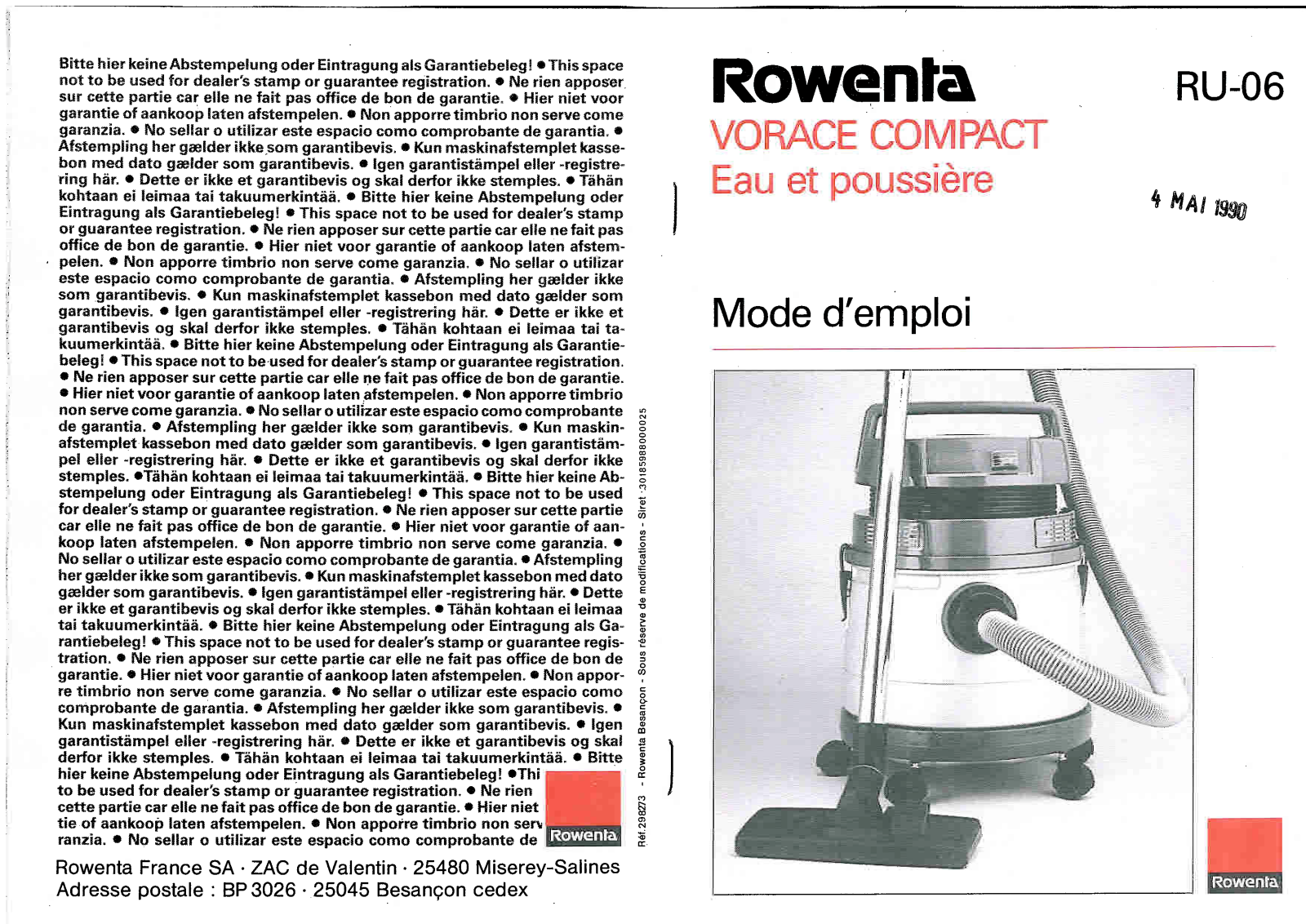 ROWENTA RU 06 User Manual