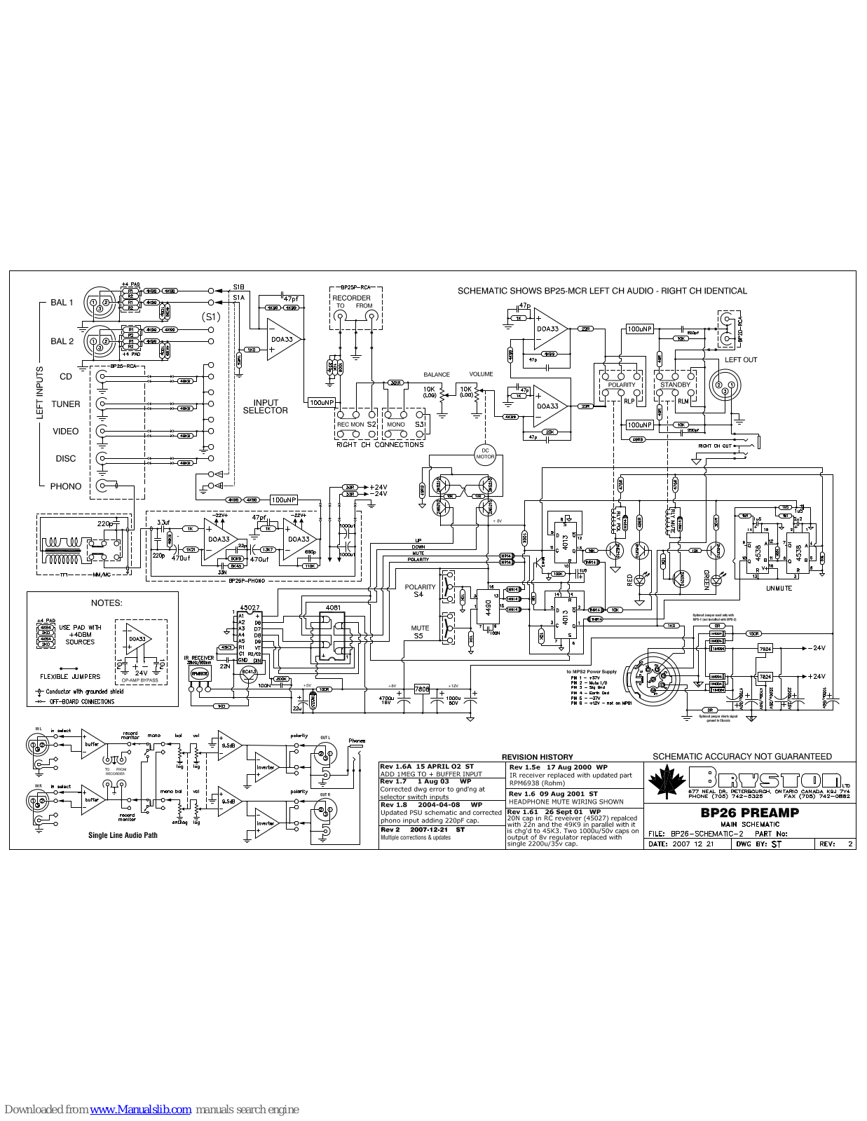 Bryston C Series BP26, BP26 Wiring Diagram