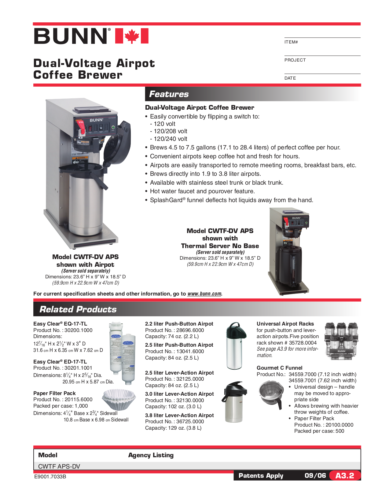 Bunn Coffee Maker CWTF-DV-APS User Manual