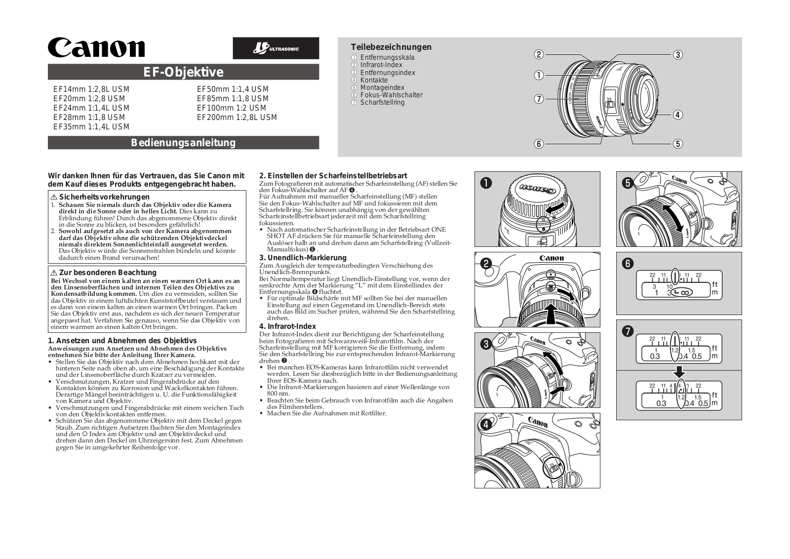 Canon EF14 1-2.8L USM, EF50 1-1.1 USM, EF24 1-1.4L USM, EF28 1-1.8 USM, EF200 1-2.8L USM User Manual