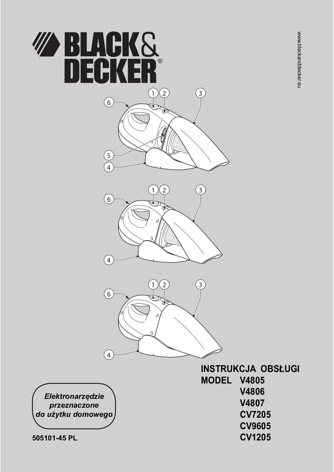 Black & Decker Cv9605, Cv9605t, Cv9605g, Cv7205t, V4807 Instruction Manual