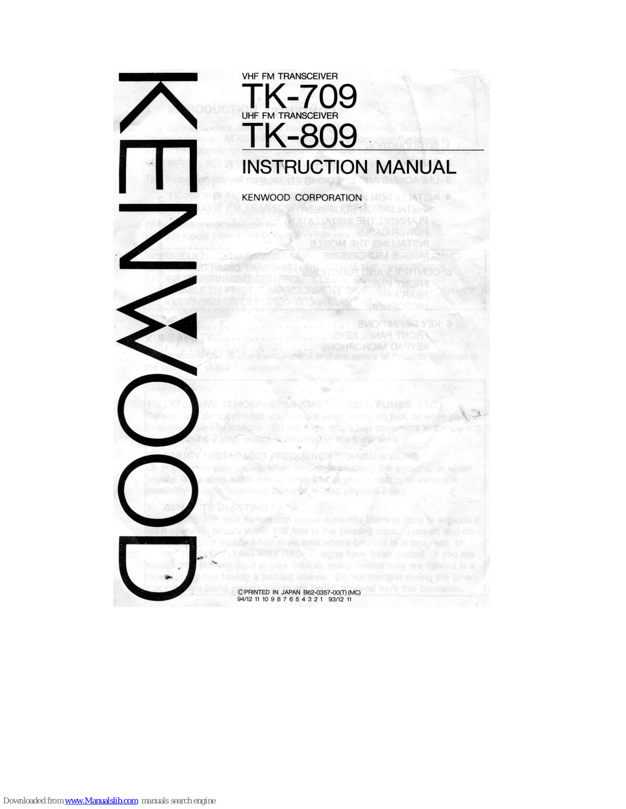 Kenwood TK-709 Instruction Manual