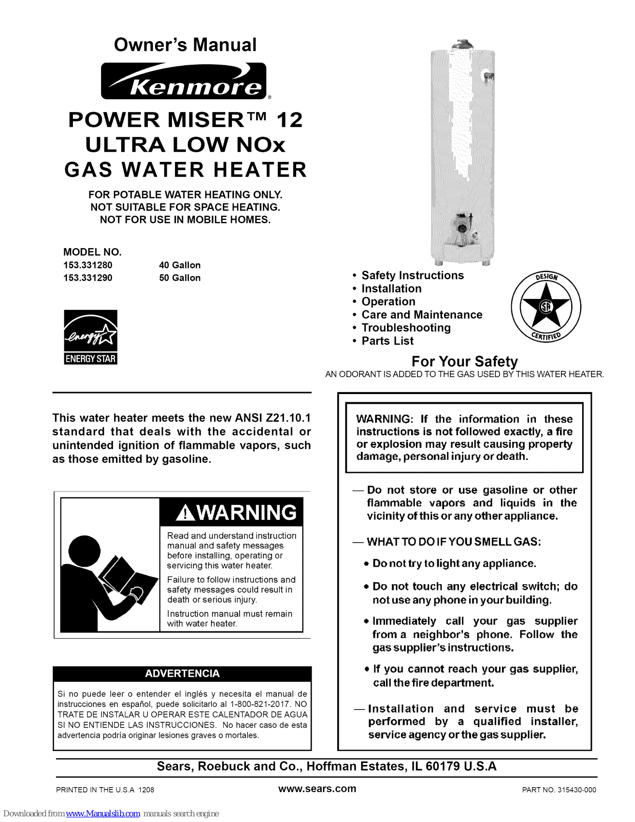 Kenmore POWER MISER 153.331280, POWER MISER 153.331290, POWER MISER 12 Owner's Manual - ManualMachine.com