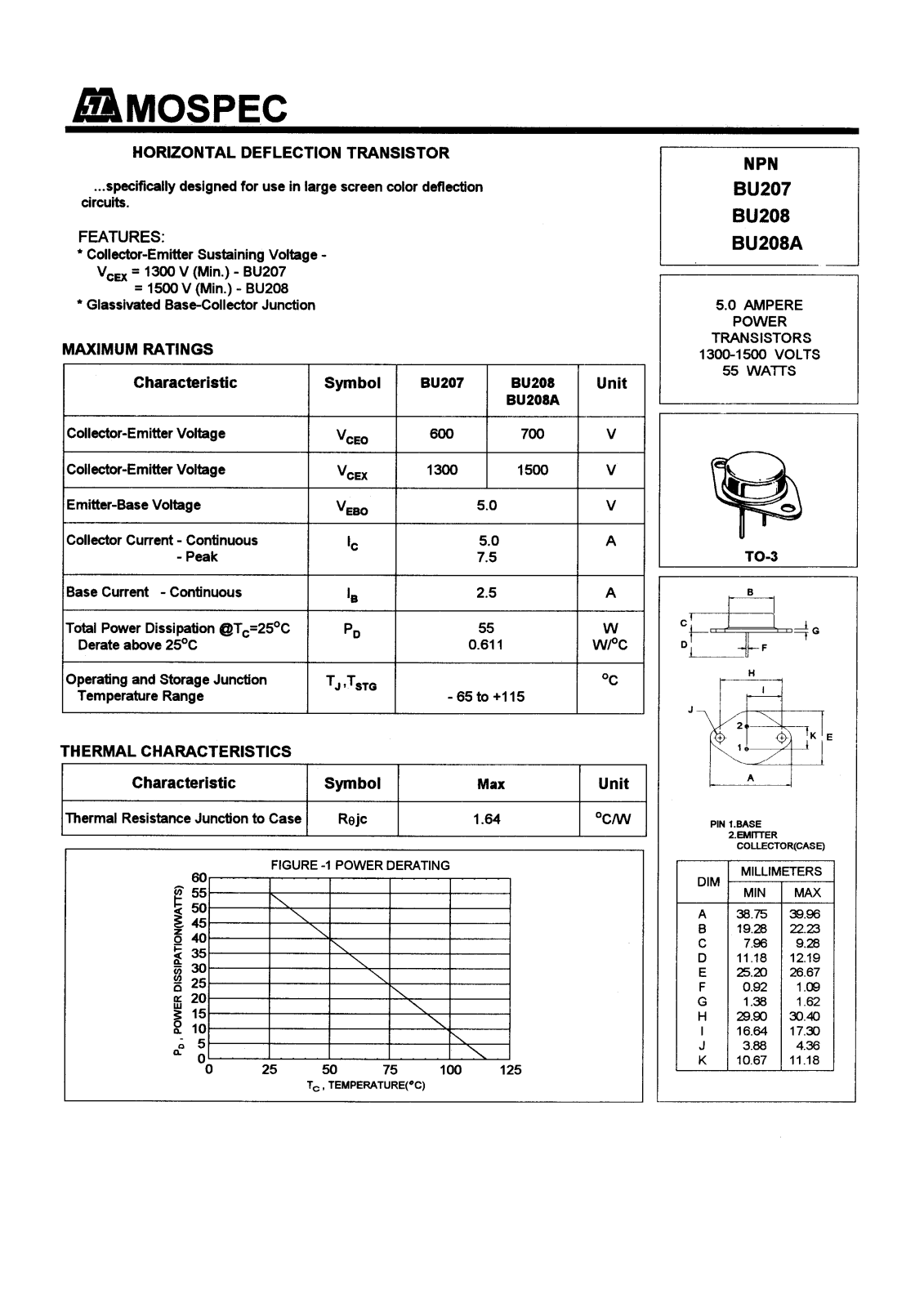 MOSPEC BU208A, BU208, BU207 Datasheet