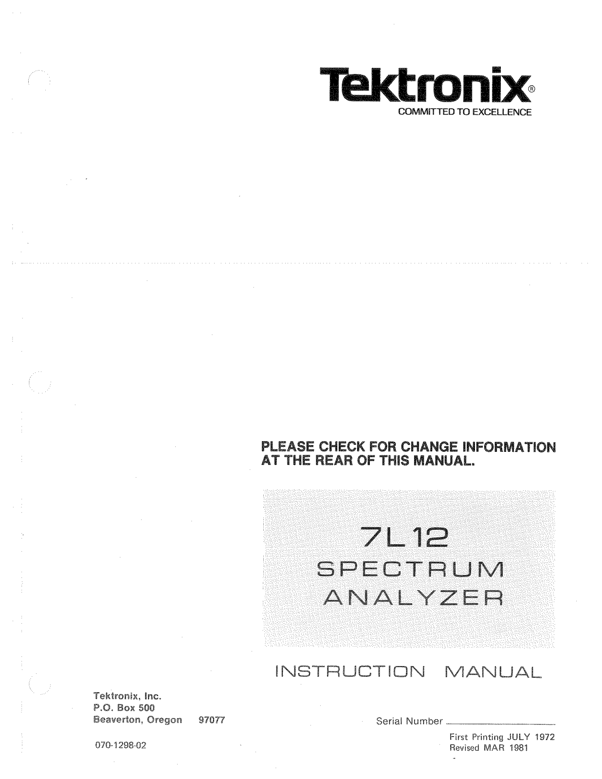 Tektronix 7L12 User Manual