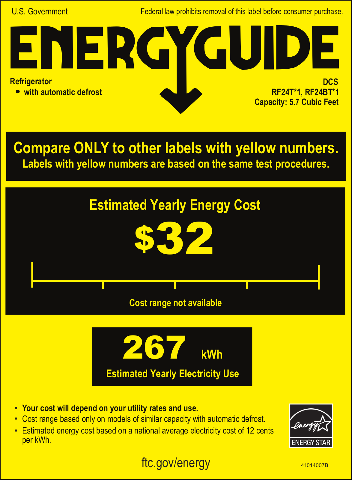 Dcs Outdoor RF24TR1, RF24BTR1 Energy Label