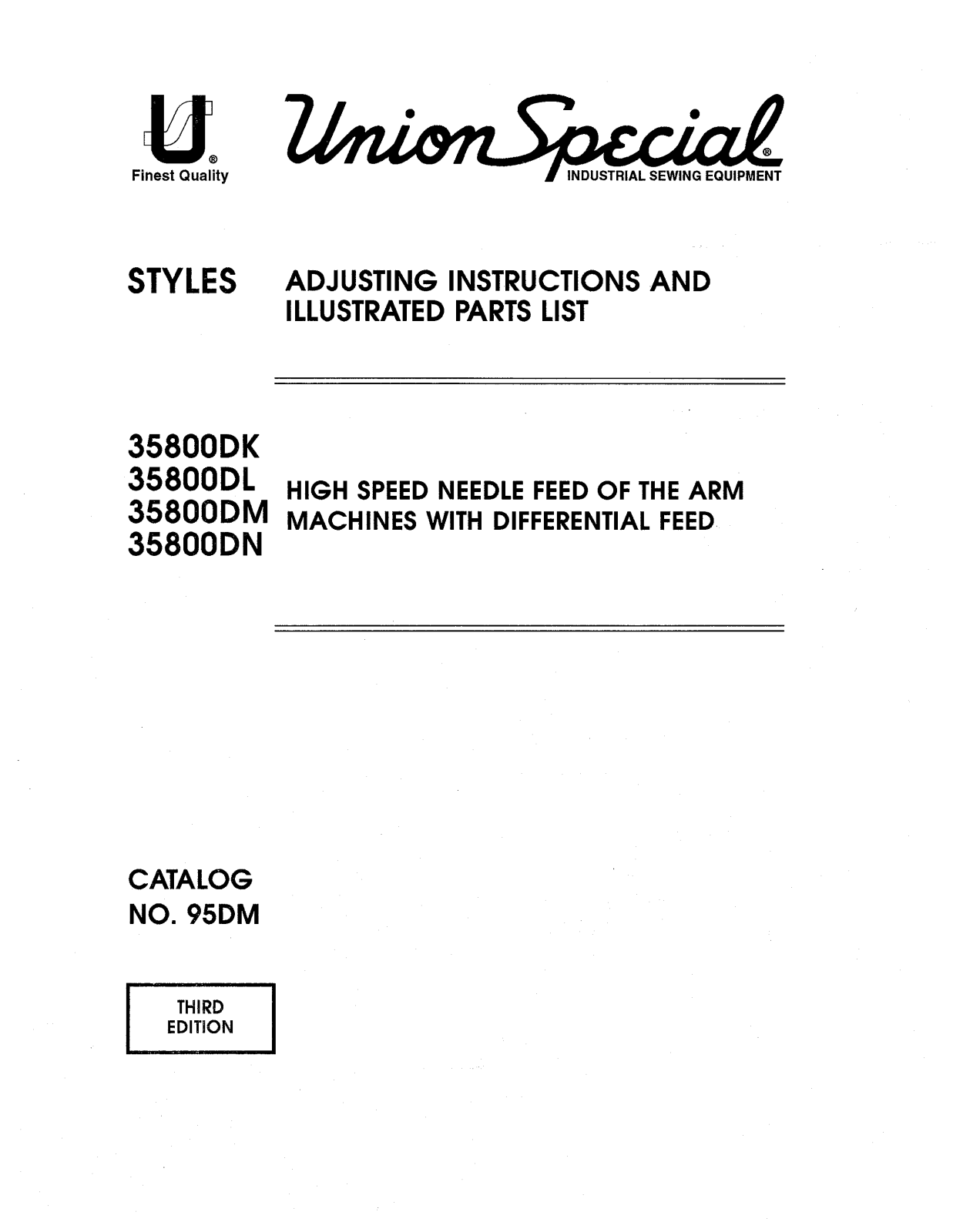 Union Special 35800DK, 35800DL, 35800DM, 35800DN Parts List