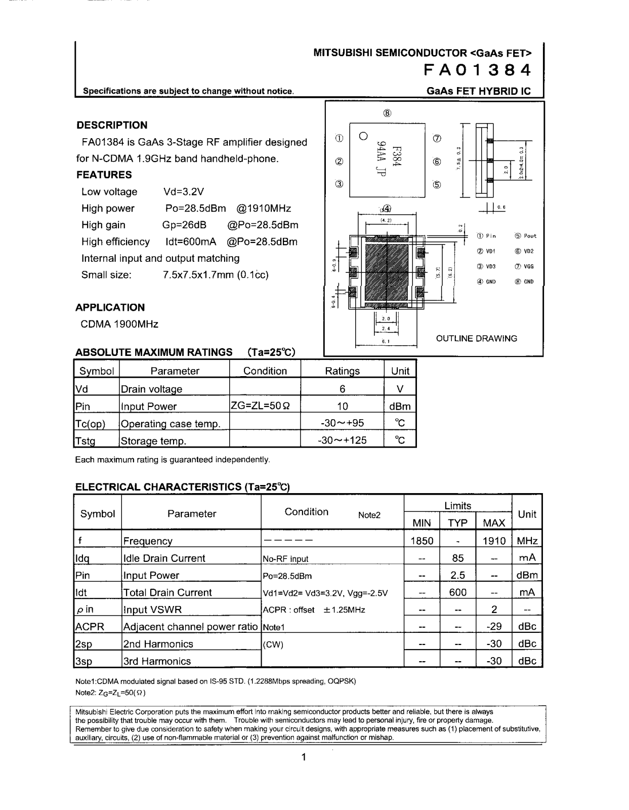 Mitsubishi Electric Corporation Semiconductor Group FA01384 Datasheet