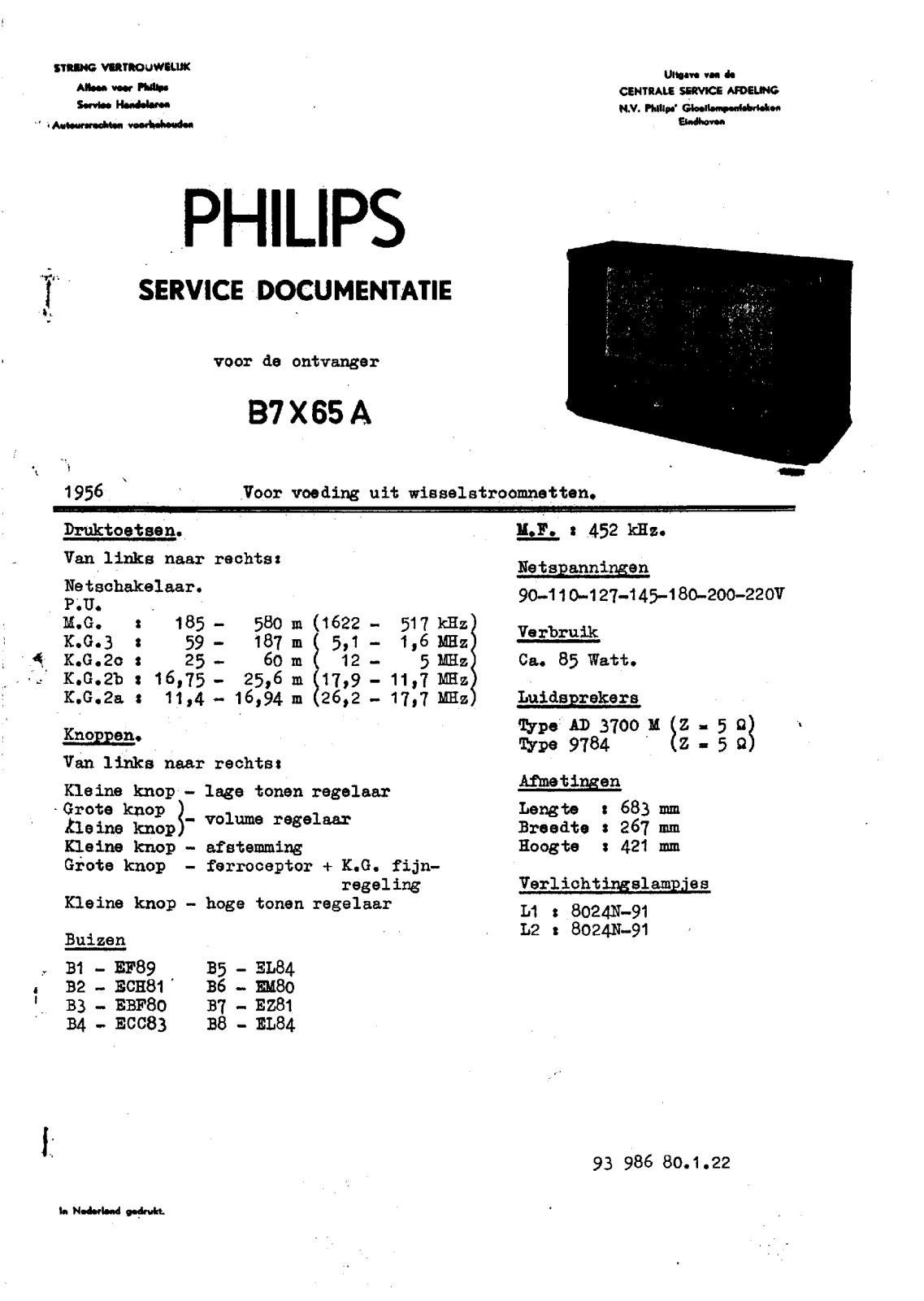 Philips B-7-X-65-A Service Manual