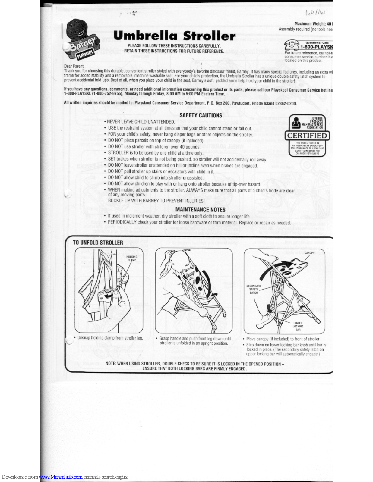 Playskool Barney Umbrella Stroller Instructions Manual