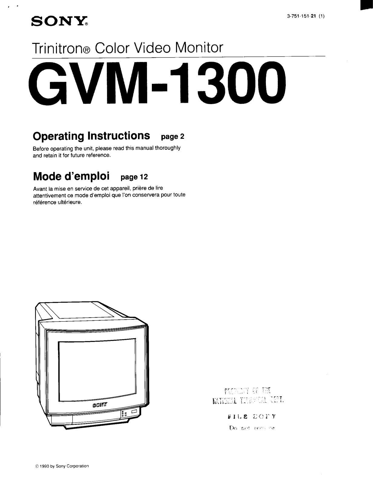 Sony GVM-1300 Operating Instructions