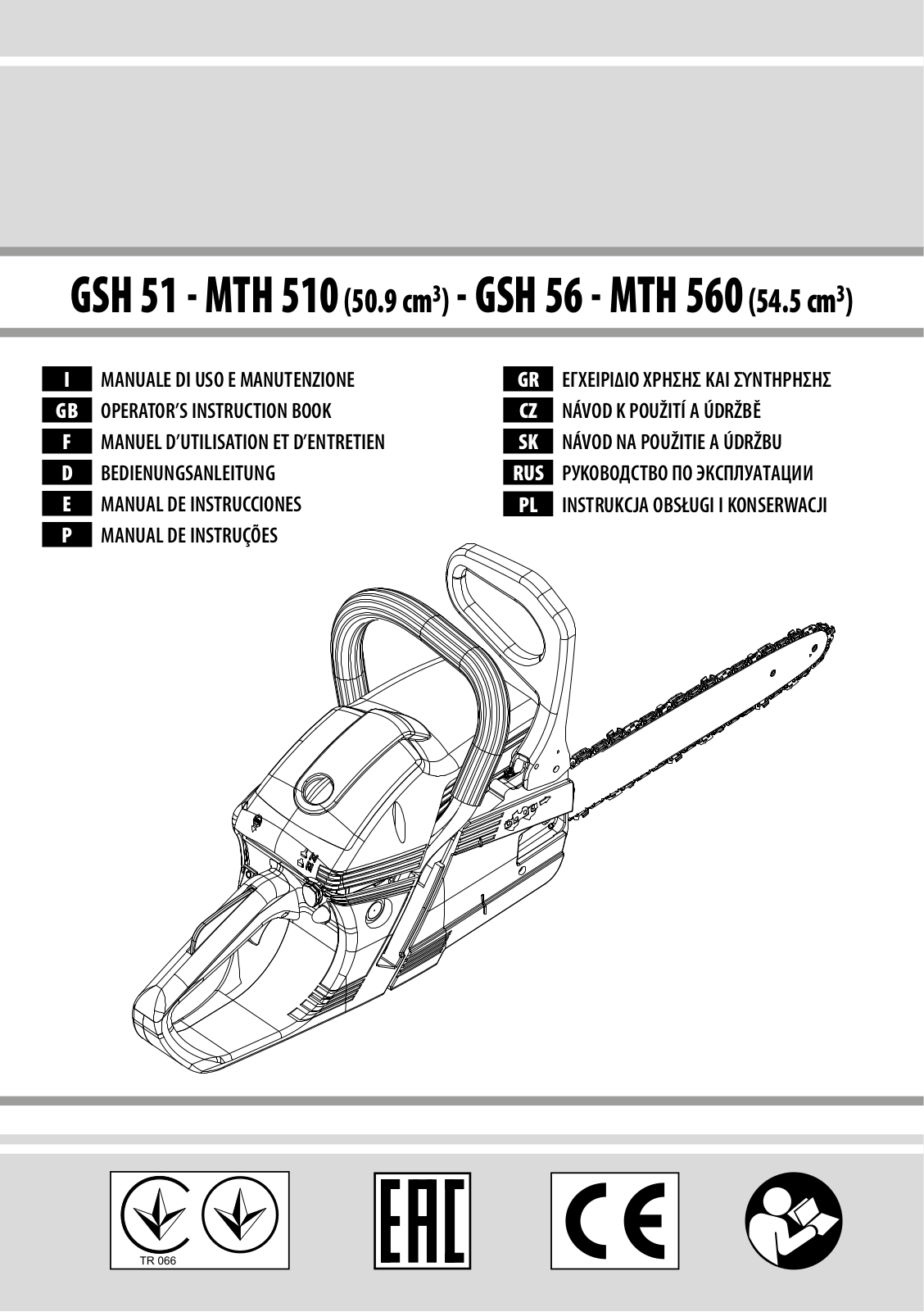 Efco GSH 51, MTH 510, GSH 56, MTH 560 User guide