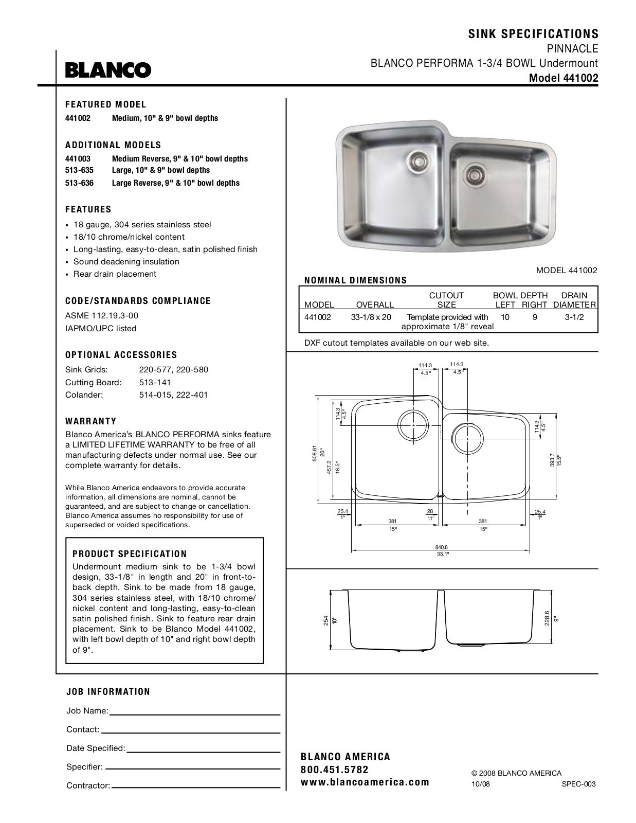 Blanco 441002 User Manual