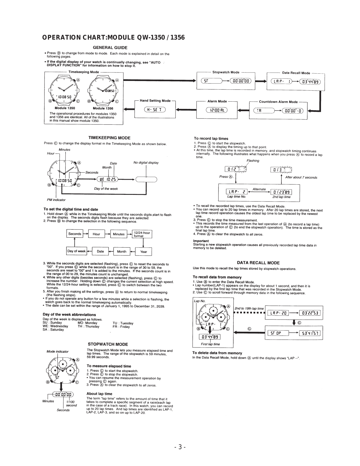 Casio QW-1356 User Manual
