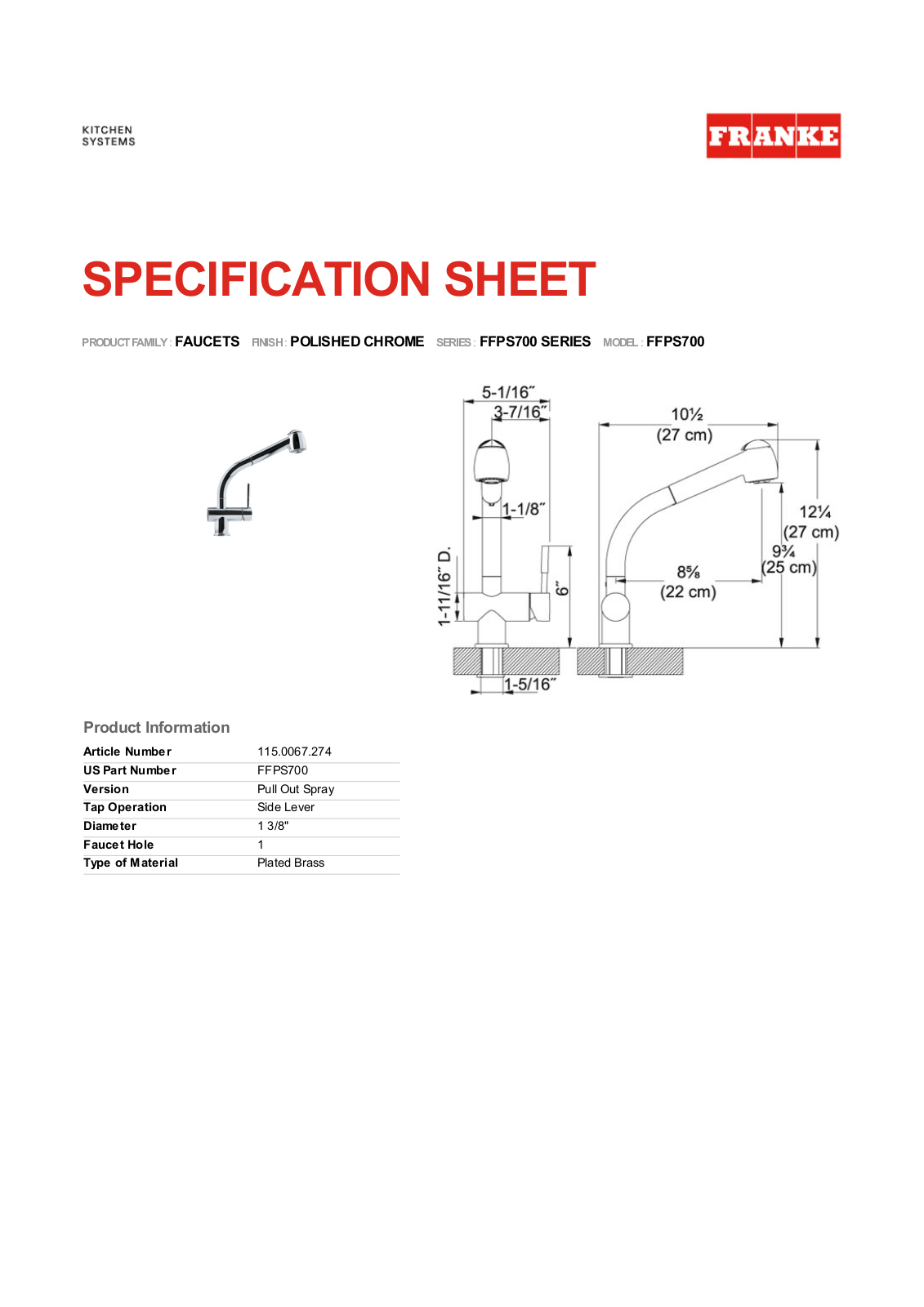 Franke Foodservice FFPS700 User Manual