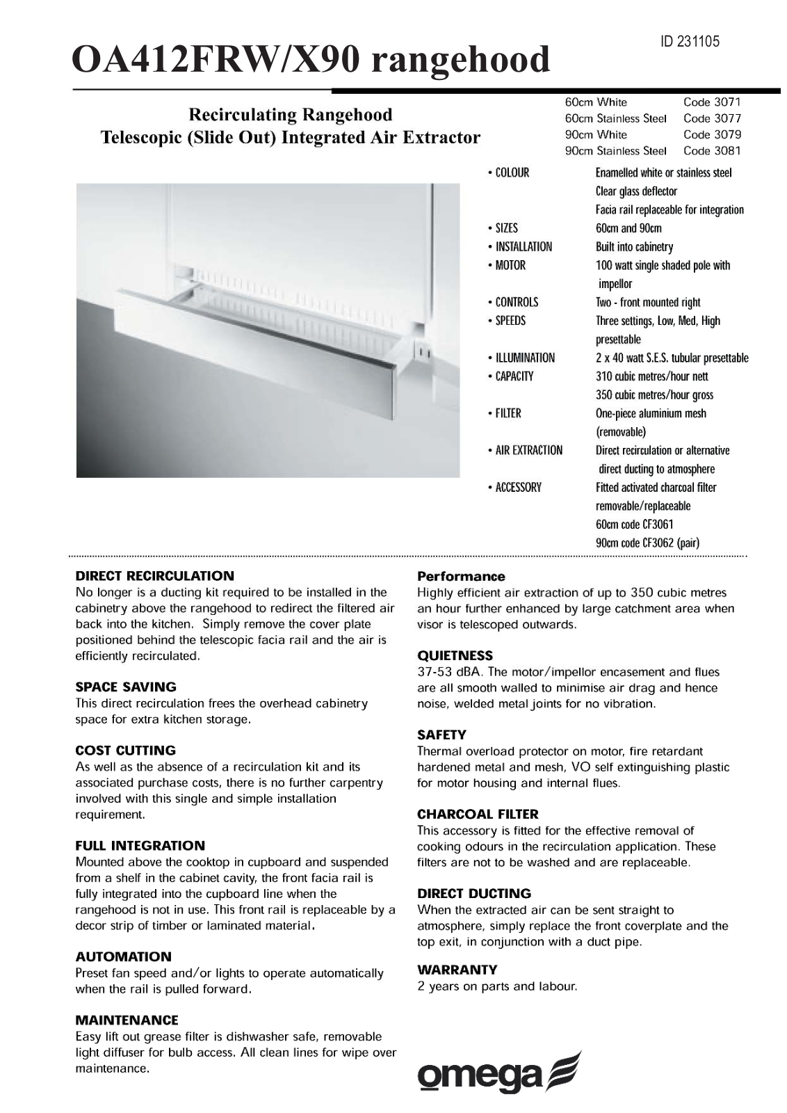 Omega Altise OA41290FRWSS User Manual