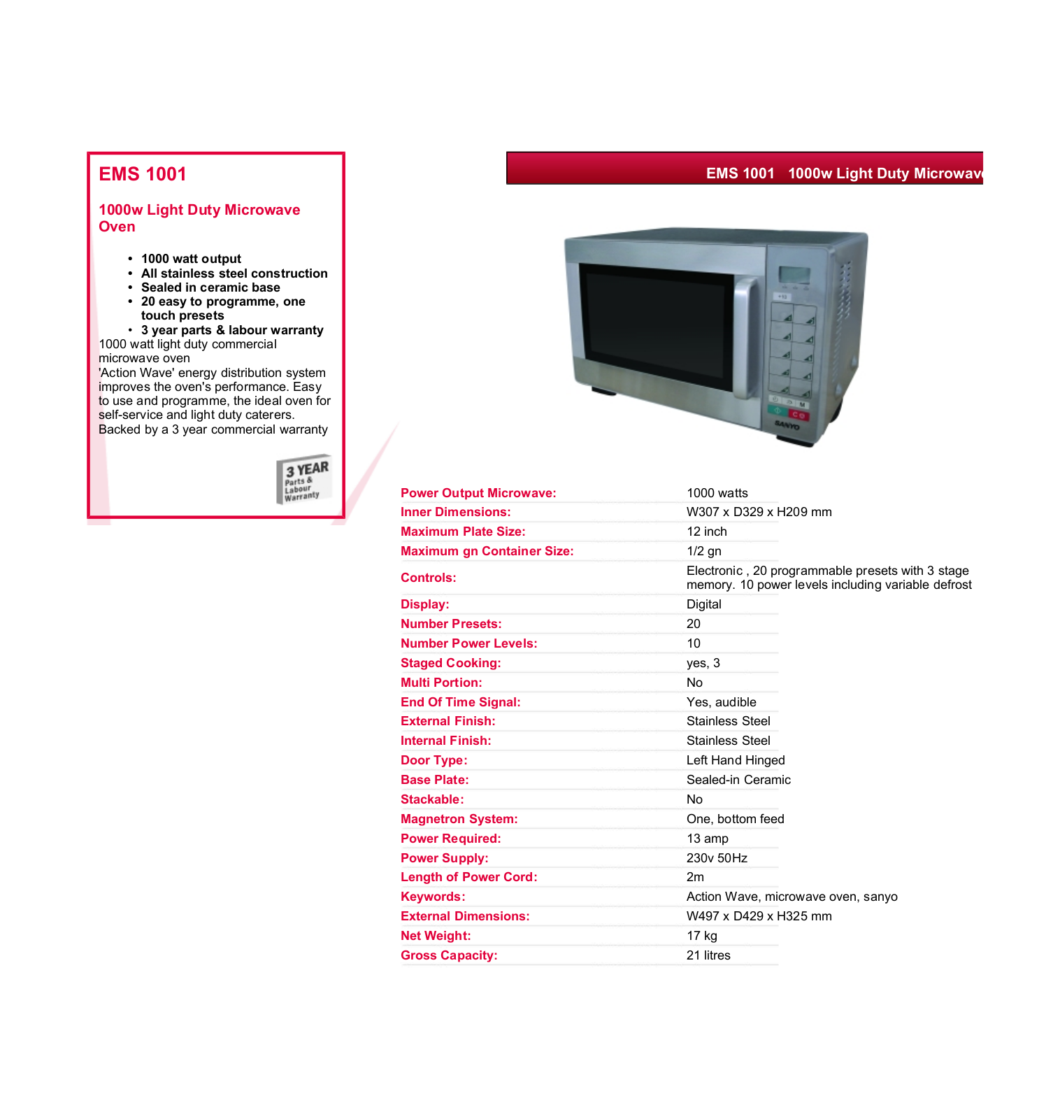 Valera EMS 1001 DATASHEET