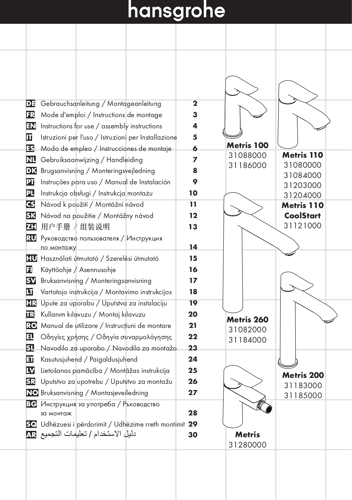 Hansgrohe 31080000, 31088000 User Manual