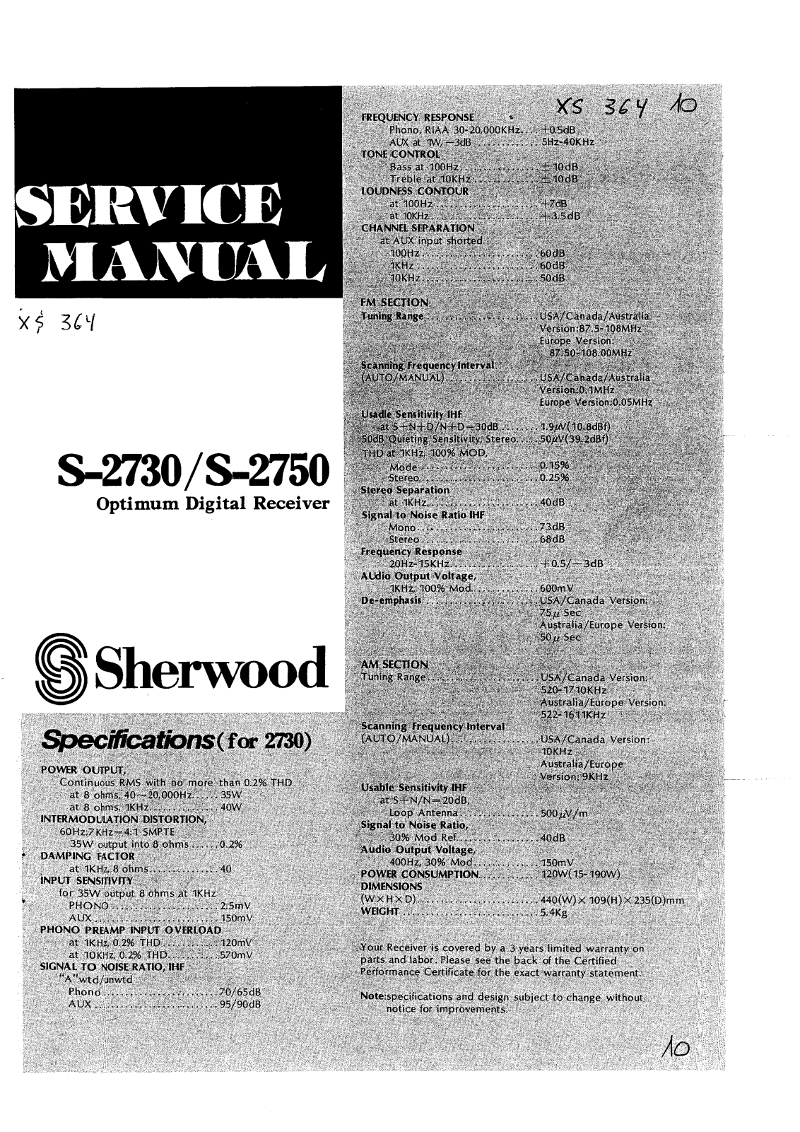 Sherwood S-2730, S-2750 Service manual
