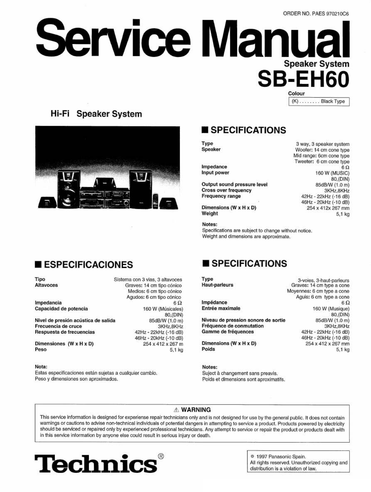 Technics SB-EH60 Service Manual