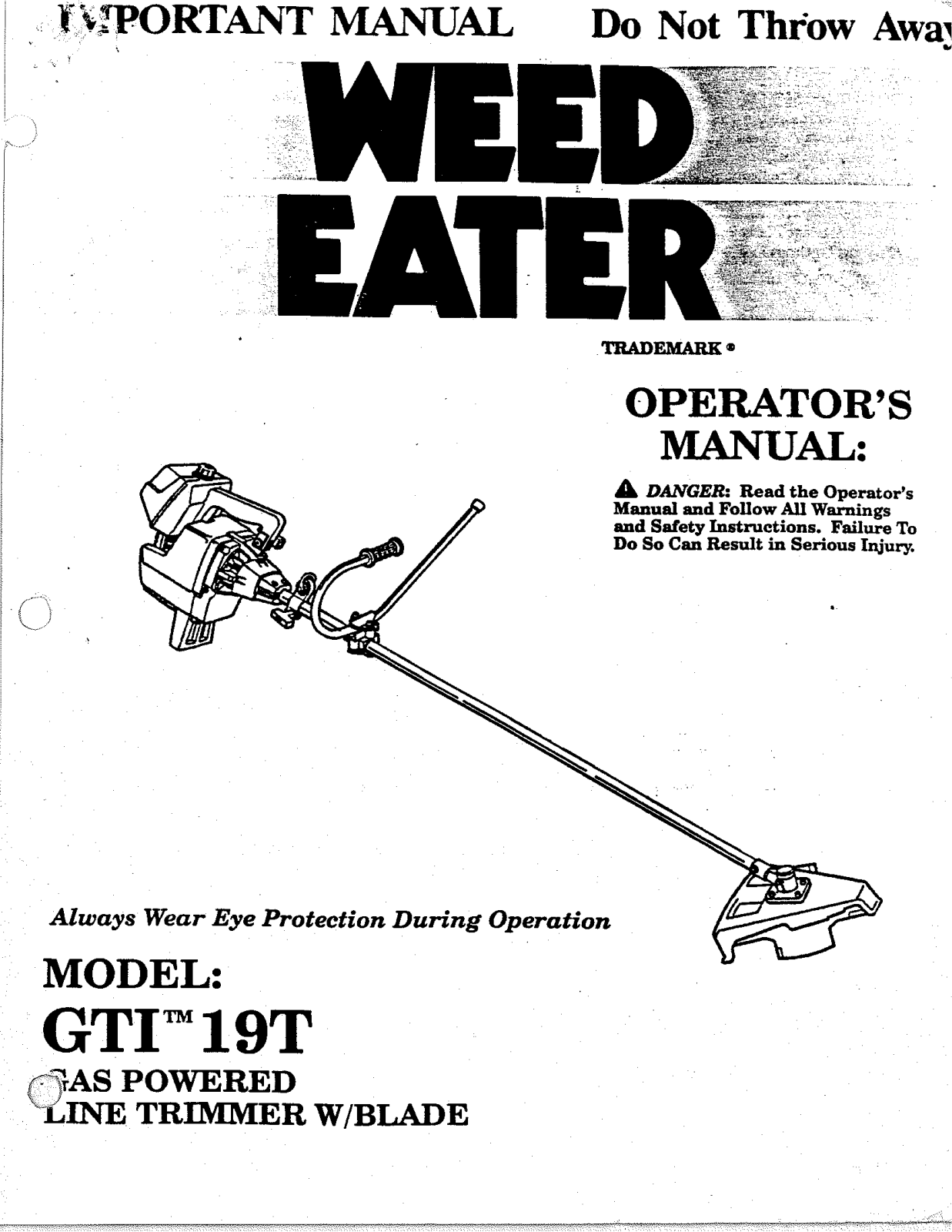 Weed eater GTI19T User Manual