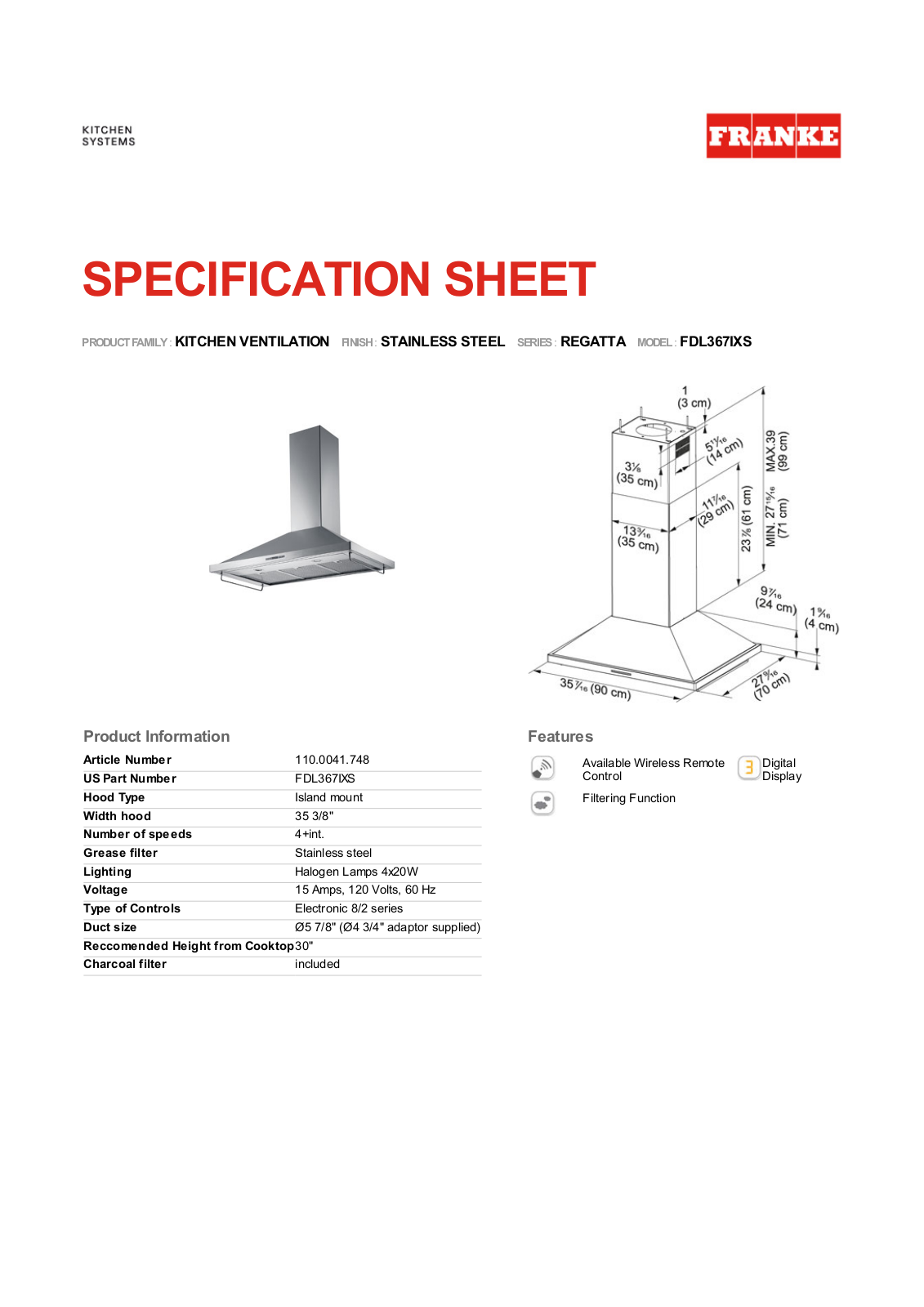 Franke Foodservice FDL367IXS User Manual