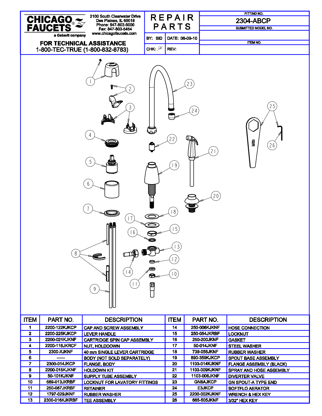 Chicago Faucet 2304-ABCP Parts List