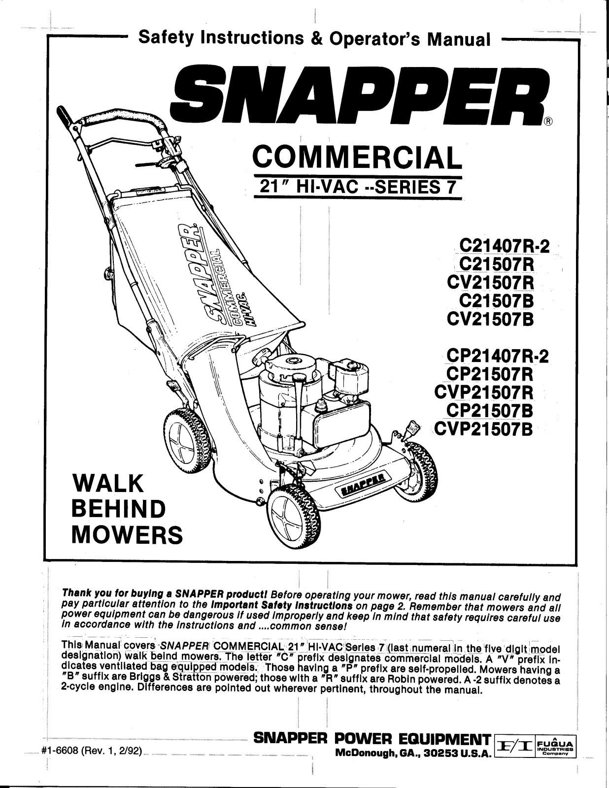 Snapper C21407R-2 User Manual